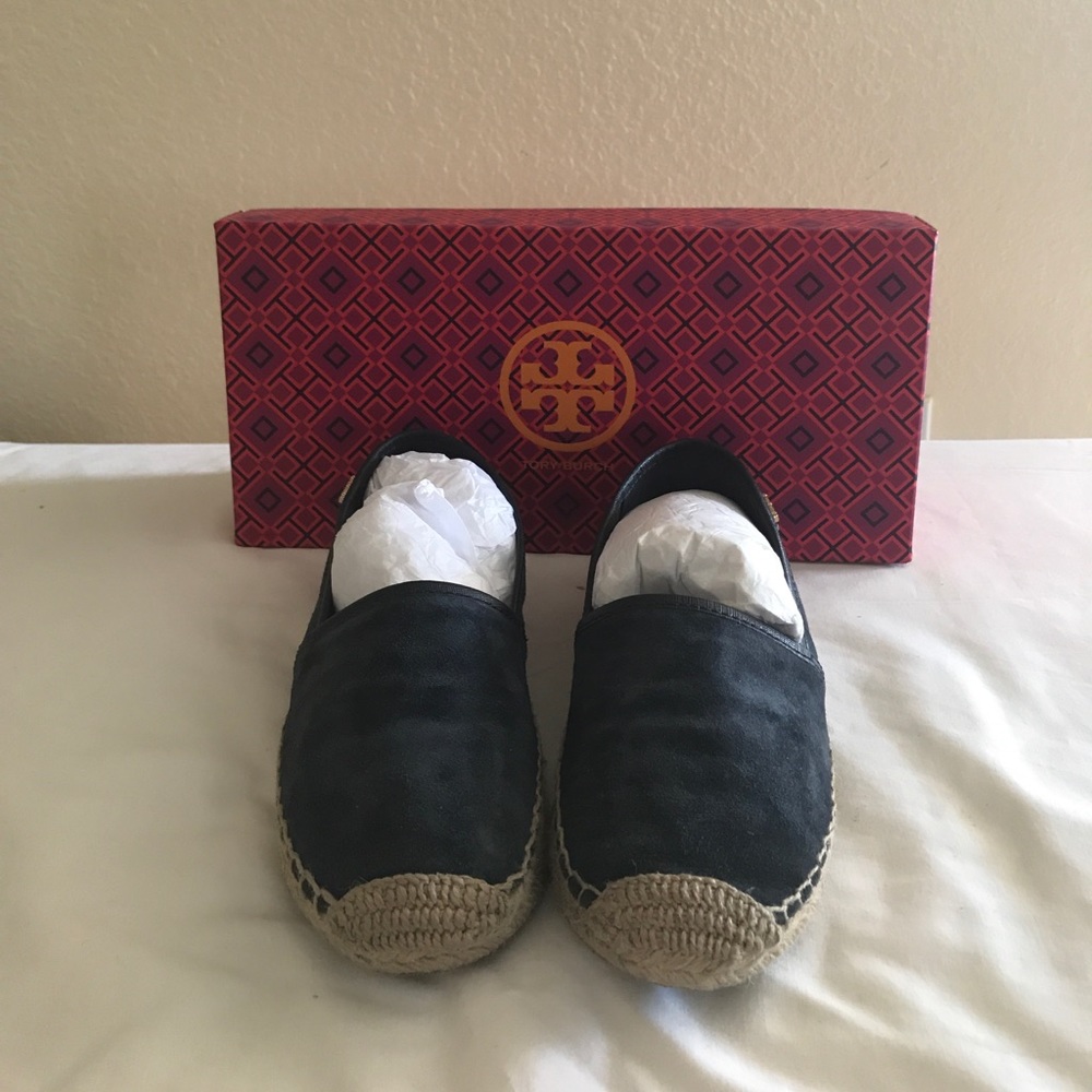 Tory Burch Navy Blue Espadrille Sued Leather