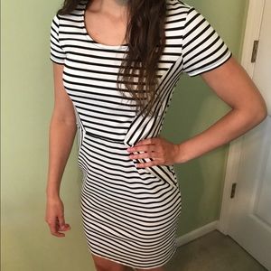 Black and White Striped Bodycon Dress Size S