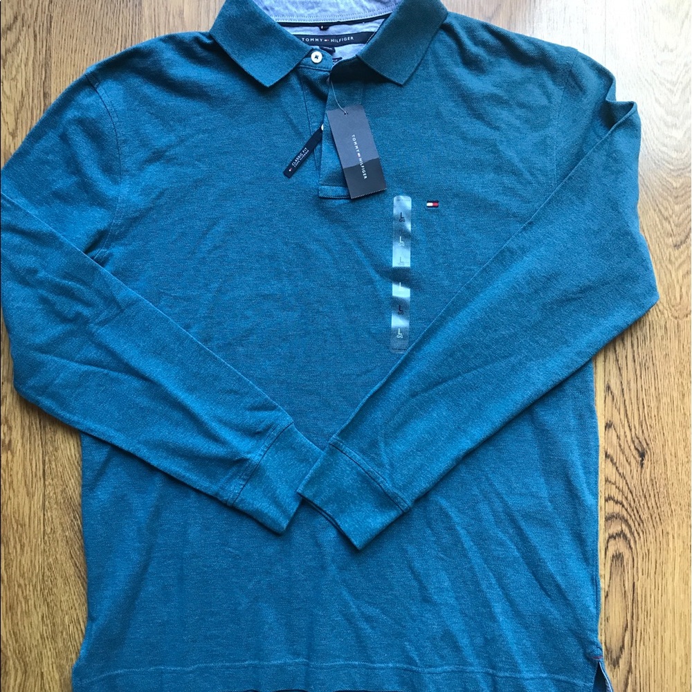 NWT Tommy Hilfiger Teal Long Sleeve Polo Shirt