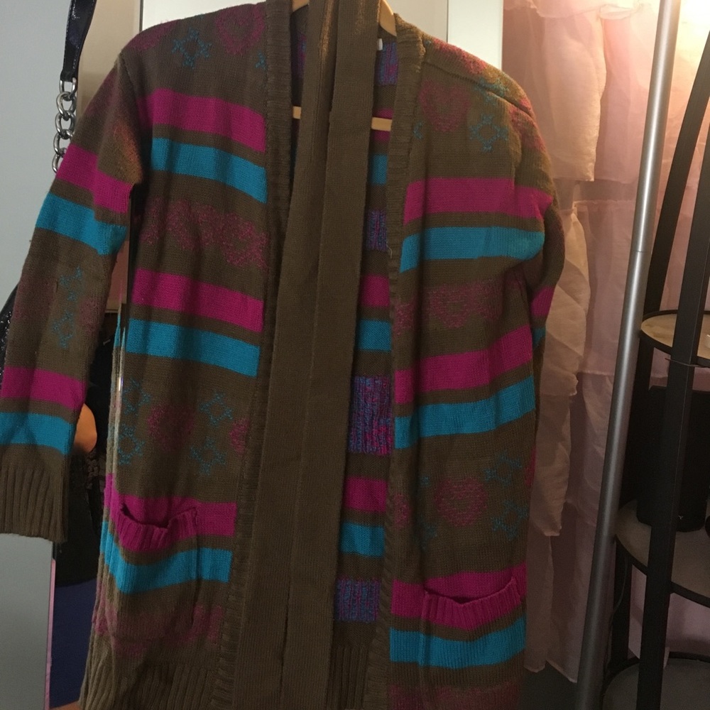 Brown pink & blue cardigan