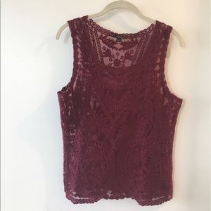 Express burgundy lace crochet tank top S