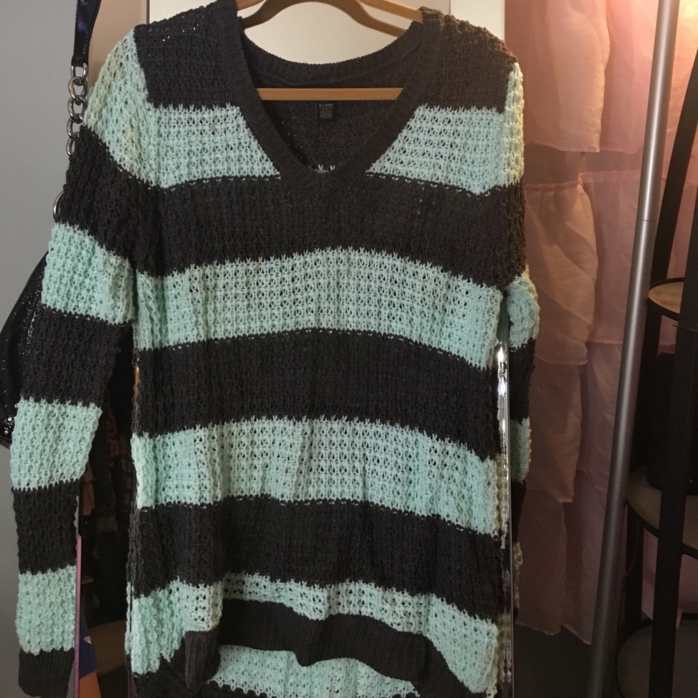 Gray & mint blue striped sweater