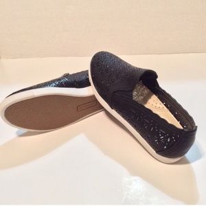 Laser cut Black Leather Slip Ons