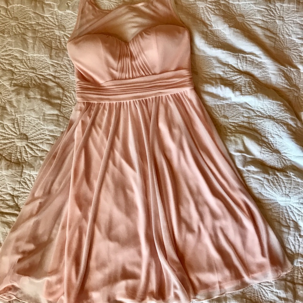 David's Bridal Short Mesh Dress Illusion Neckline