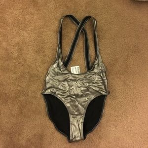 American Apparel Grey metallic high hip  one piece