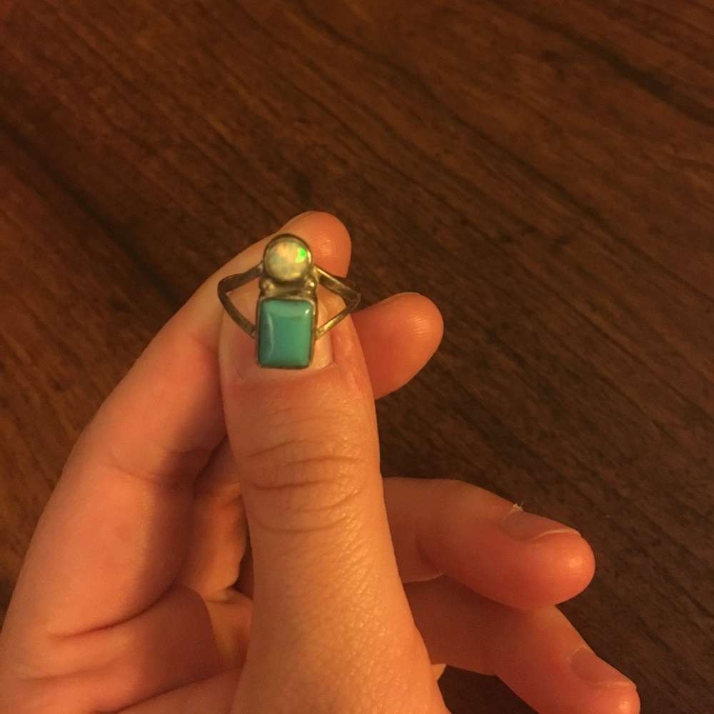 Silver turquoise and opal ring