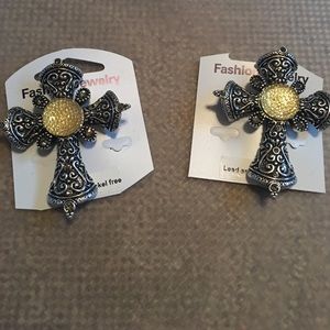 Set of two bling cross pins