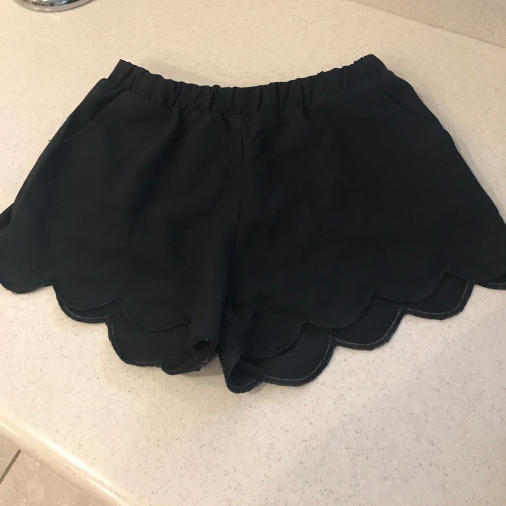 Black Scalloped Shorts