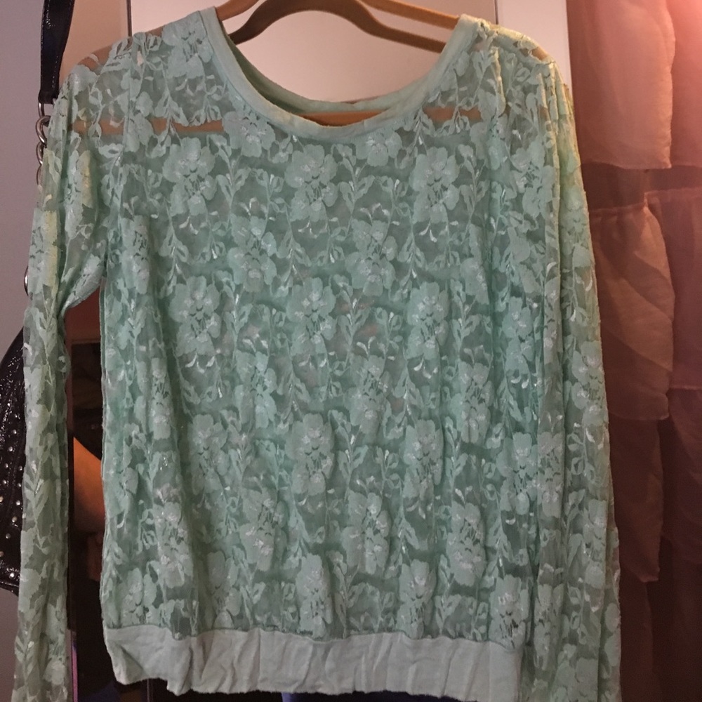 Mint green lace see through top