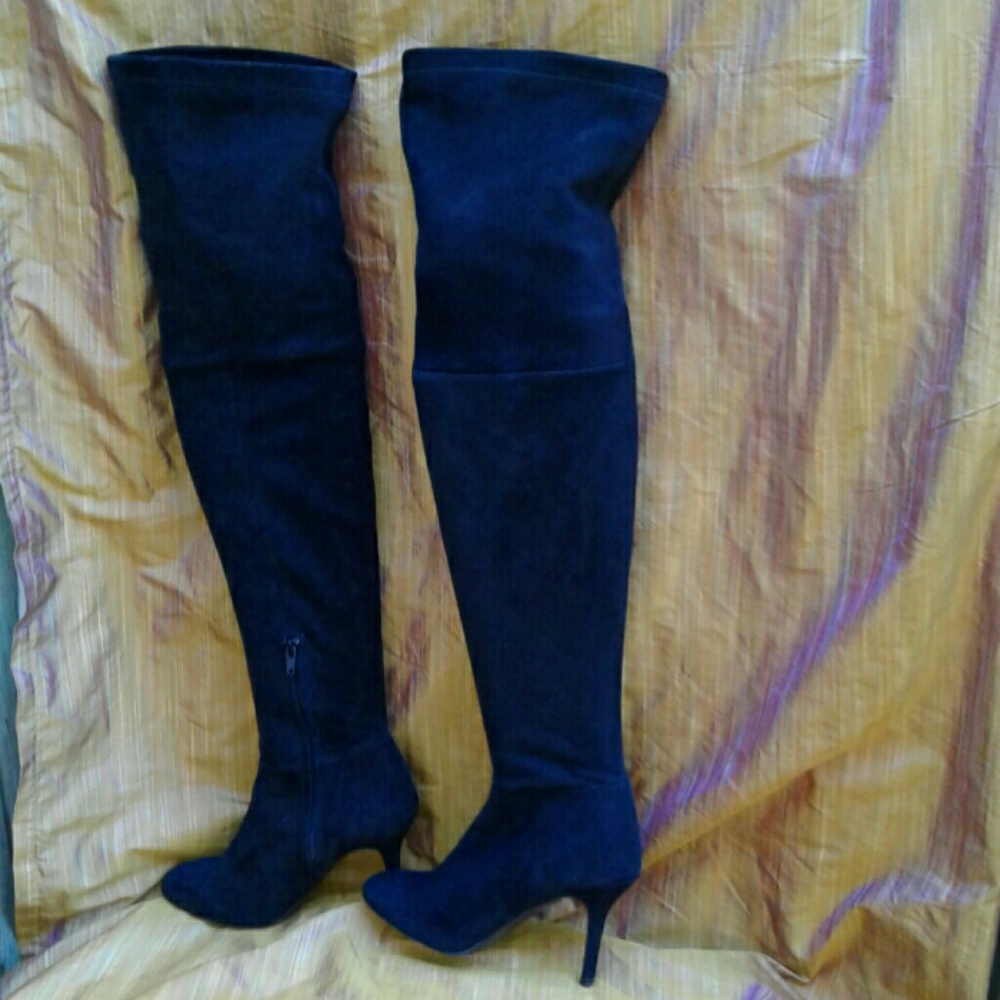 ZARA BASIC BLACK SUEDE THIGH BOOTS