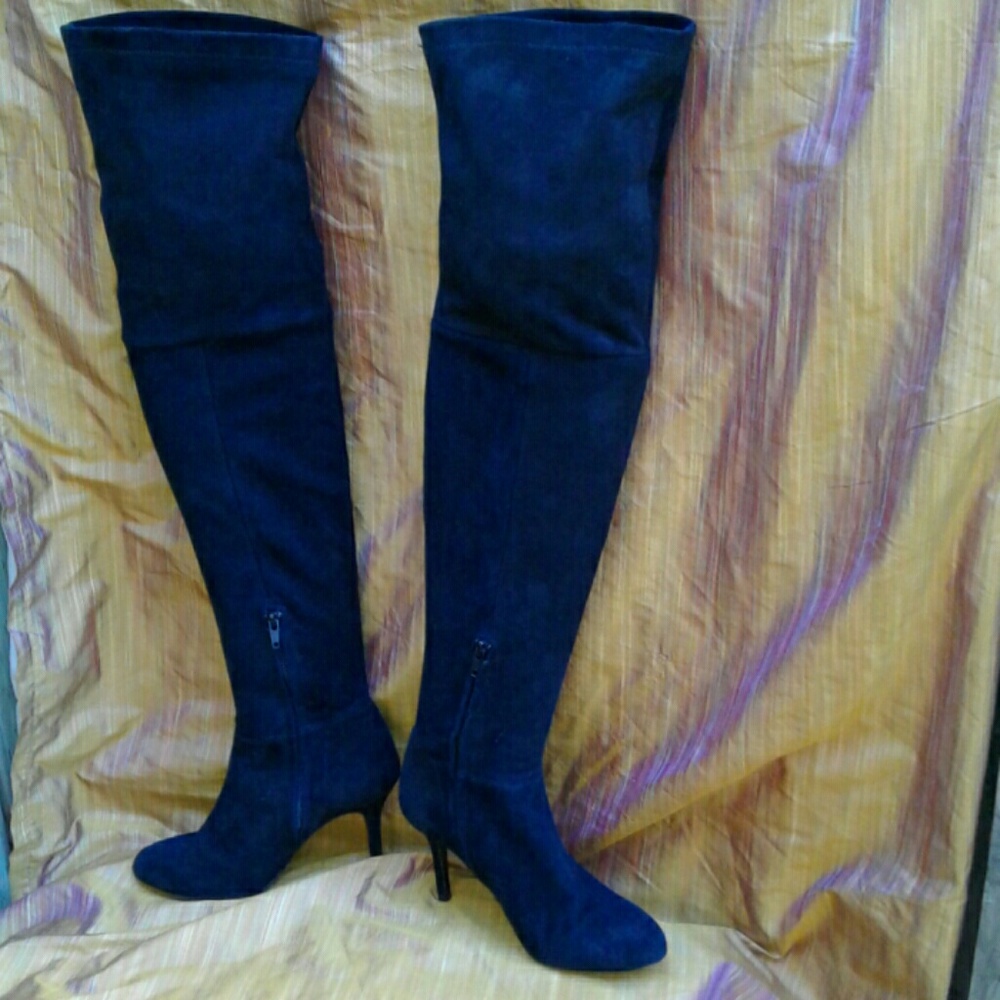 ZARA BASIC BLACK SUEDE THIGH BOOTS - Picture 2 of 5