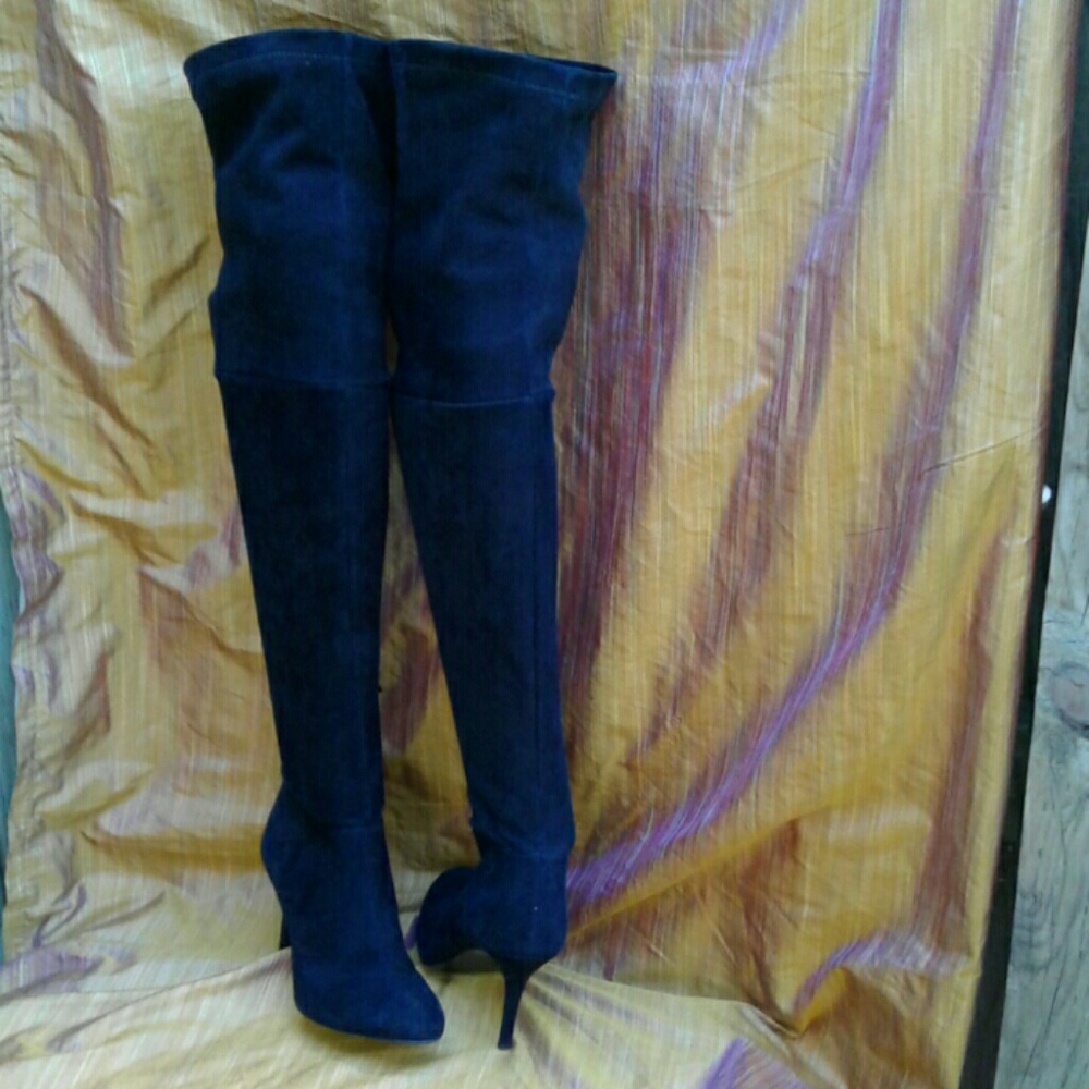 ZARA BASIC BLACK SUEDE THIGH BOOTS - Picture 5 of 5