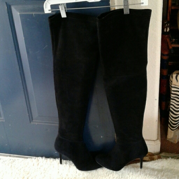 ZARA BASIC BLACK SUEDE THIGH BOOTS - Picture 4 of 5