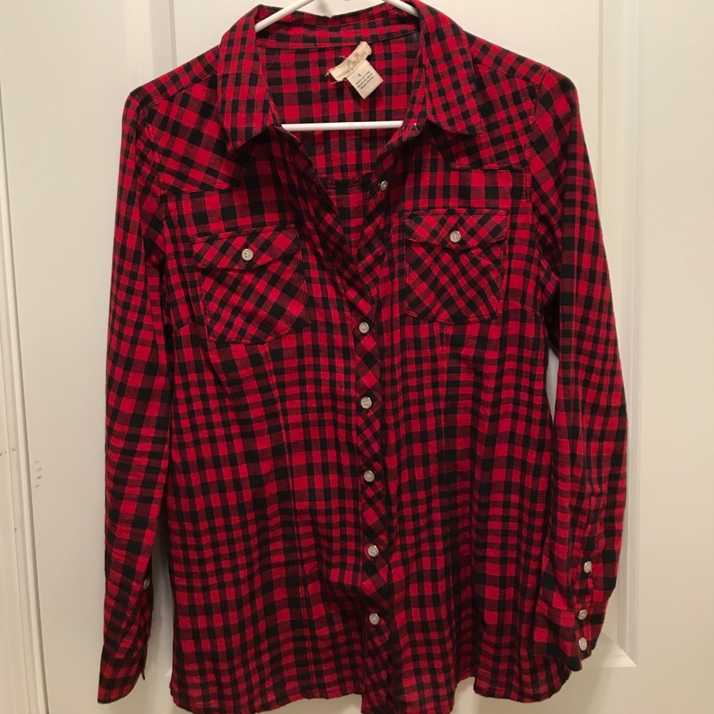 Red Plaid Button Down Shirt
