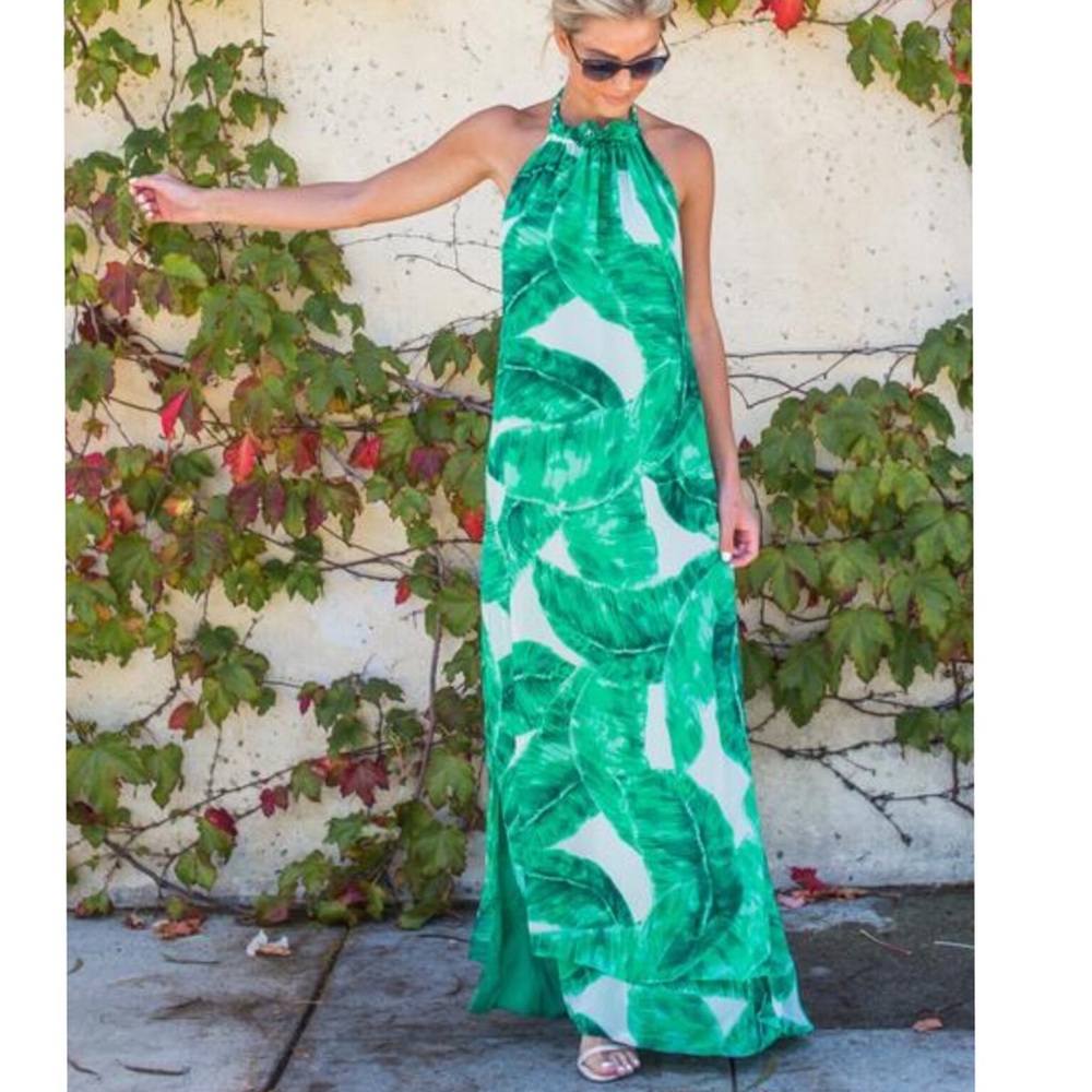 Palm print maxi dress
