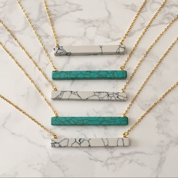 Marble Stone Bar Necklace Delicate Chain LAST 1! - Picture 4 of 6