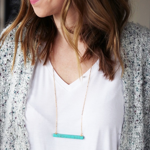 Marble Stone Bar Necklace Delicate Chain LAST 1! - Picture 5 of 6