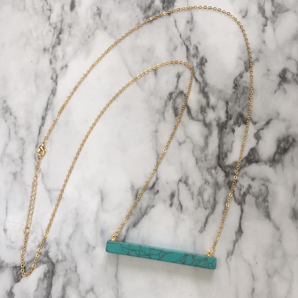 Marble Stone Bar Necklace Delicate Chain LAST 1! - Picture 2 of 6