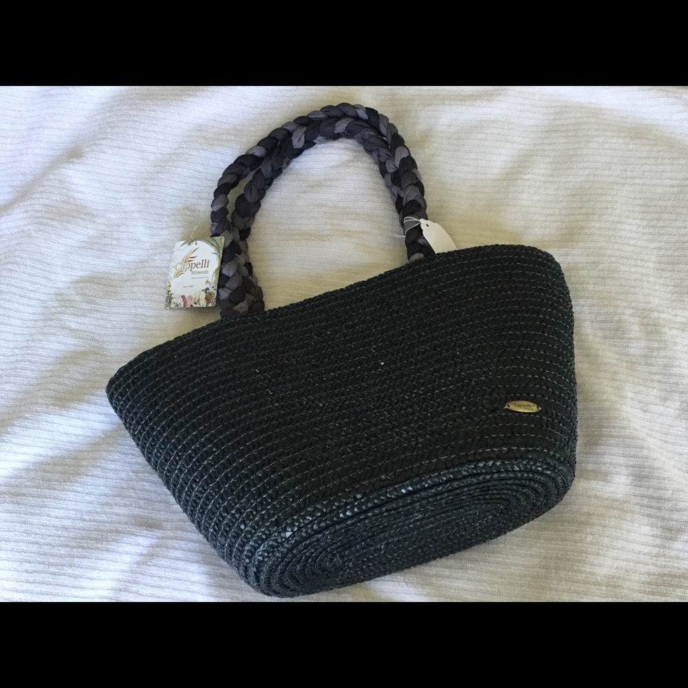 Black straw bucket bag