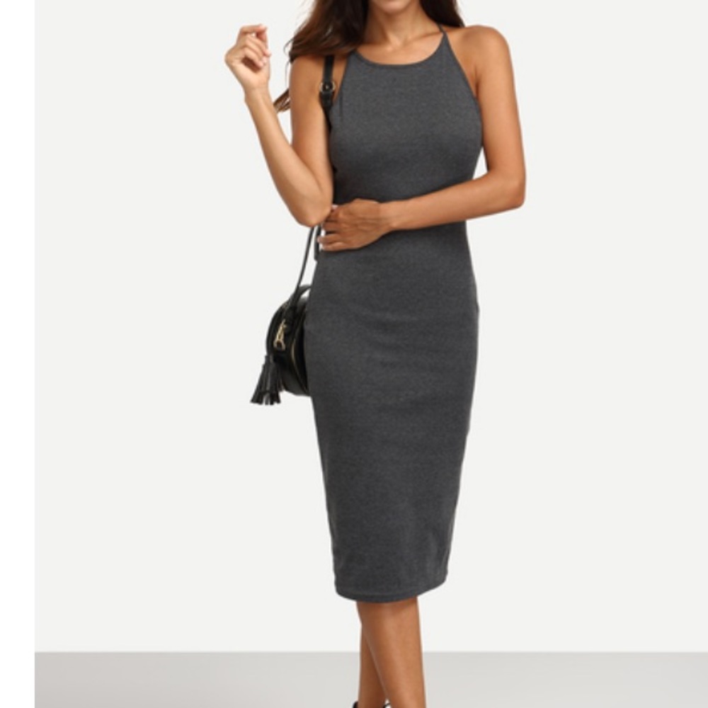 Final Sale Grey cross back stretch Maxi dress - Picture 2 of 8