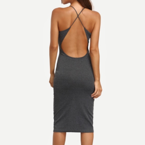 Final Sale Grey cross back stretch Maxi dress - Picture 5 of 8