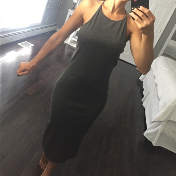 Final Sale Grey cross back stretch Maxi dress - Picture 4 of 8