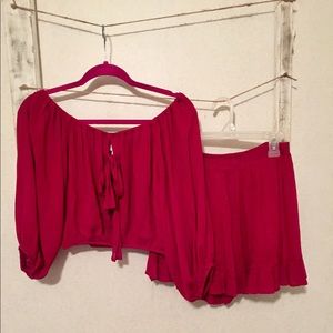 Red off the shoulder set