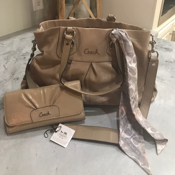 Coach Handbags - Coach nude patent purse + wallet + scarf