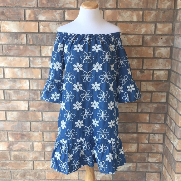 ICE Dresses & Skirts - Denim and Embroidered Floral Dress with Pockets