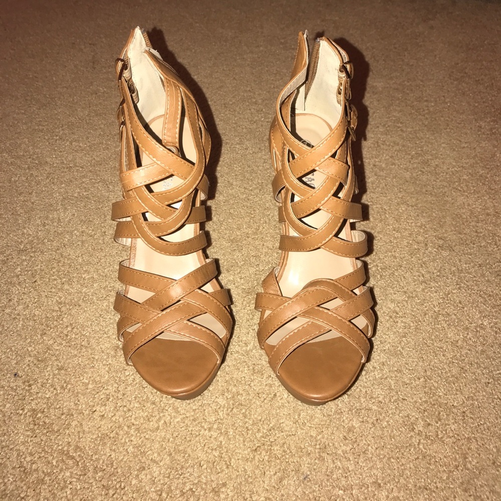 Brown strappy wedges