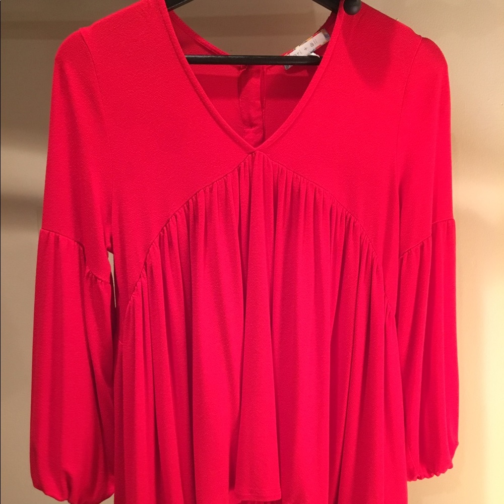 Red Anthropologie Shirt with Accent Sleeves