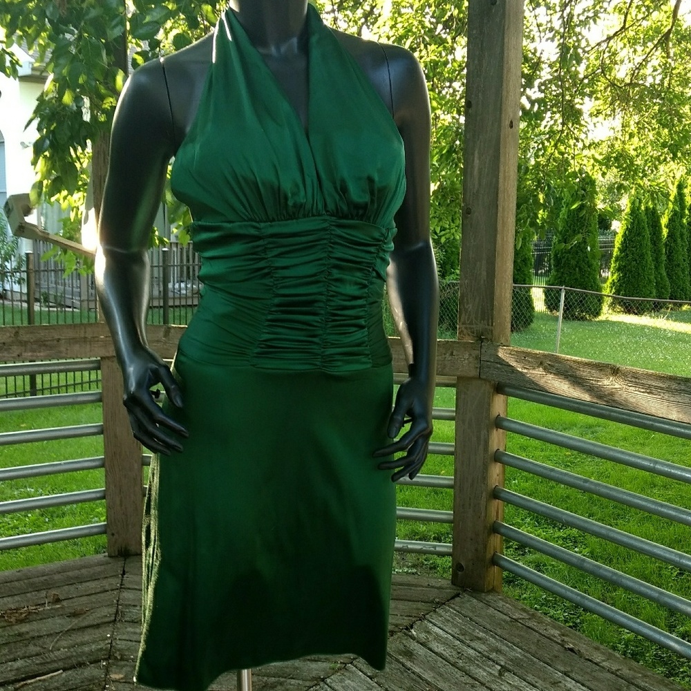 Emerald green silk halter dress size 4/6