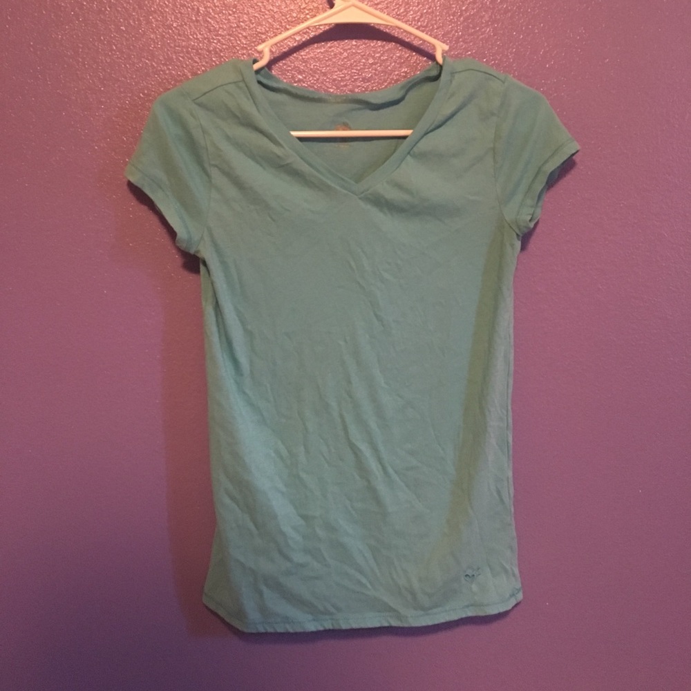 blue v-neck t-shirt
