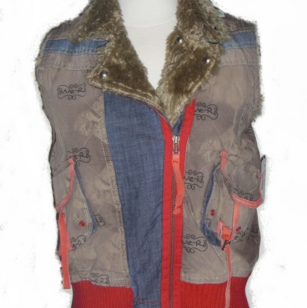 E.e.c. denim and faux fur vest nwt stud accents