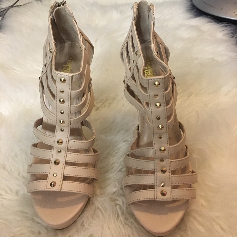 Tan heels with gold studs