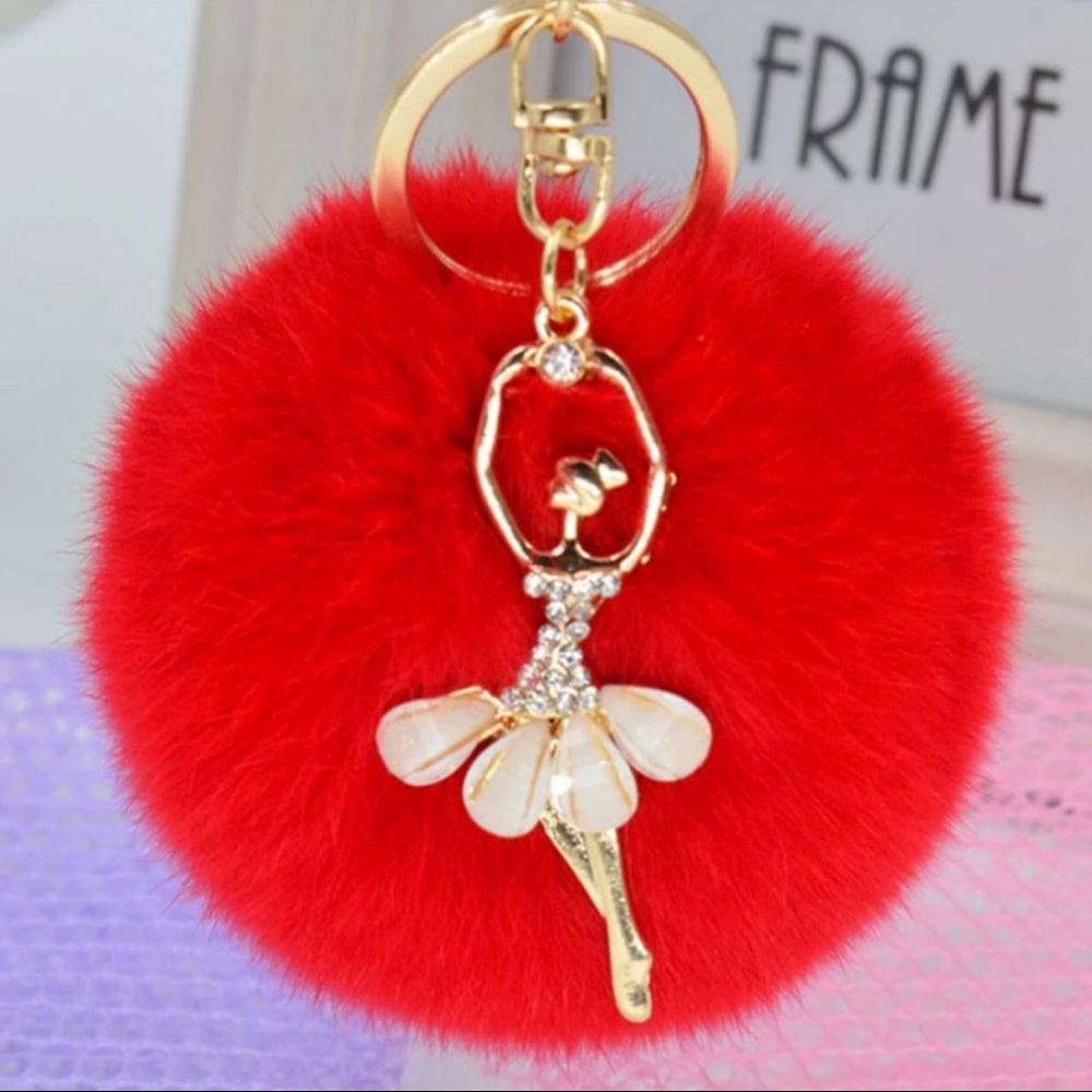 ❤️Hot Red Ballerina Girl Rabbit Fur Keychain/Charm