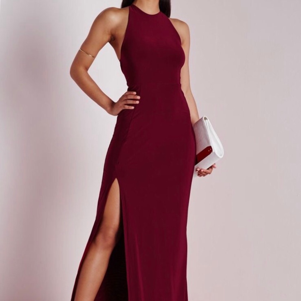 Missguided red wine side slit maxi dress