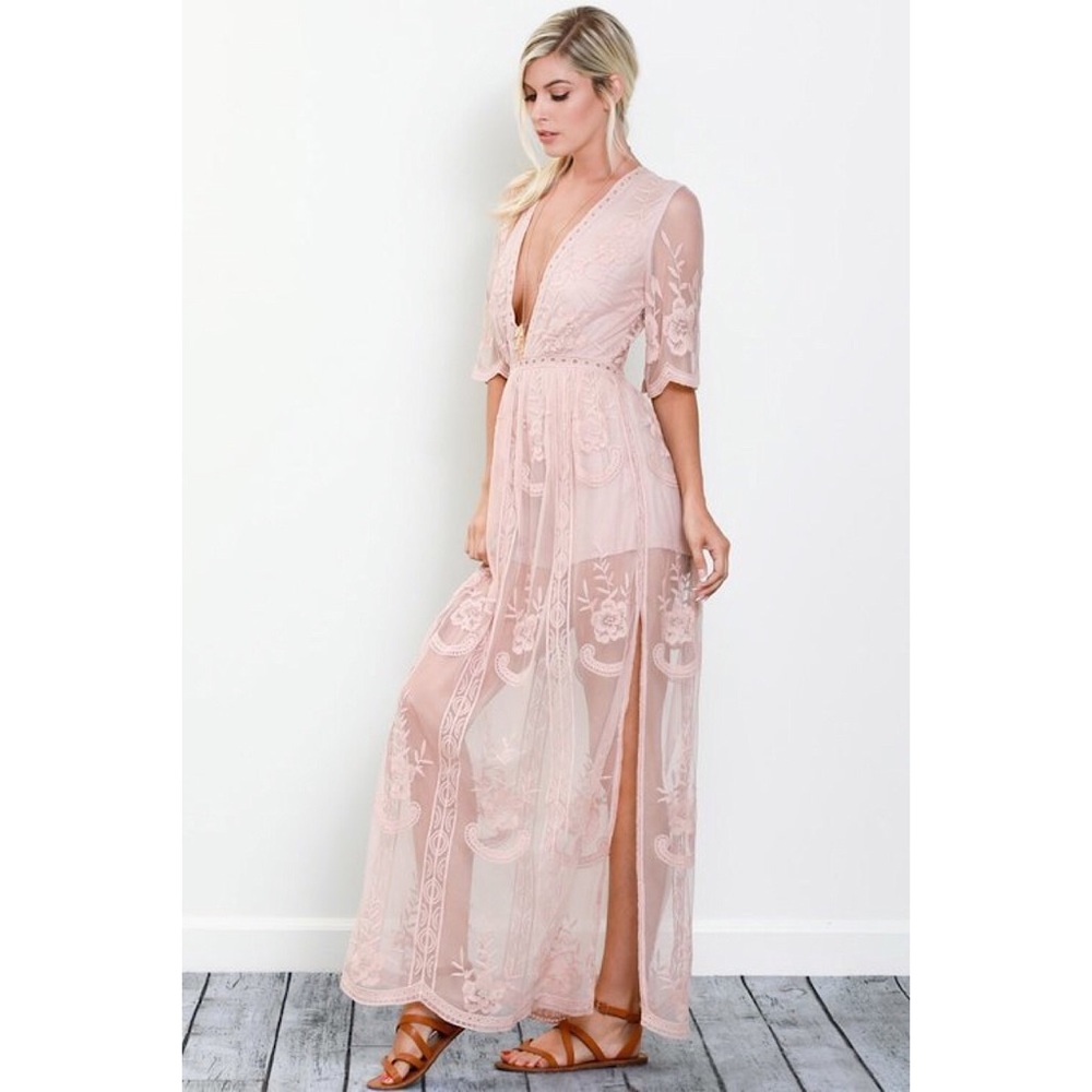 Coachella Blush Lace Maxi Dress - Picture 3 of 6