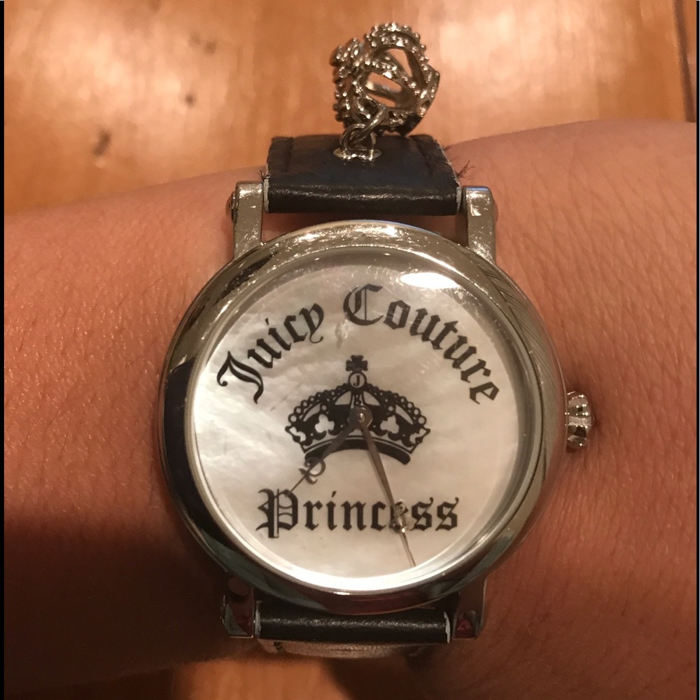 Juicy Couture Princess Crown Black Leather Watch