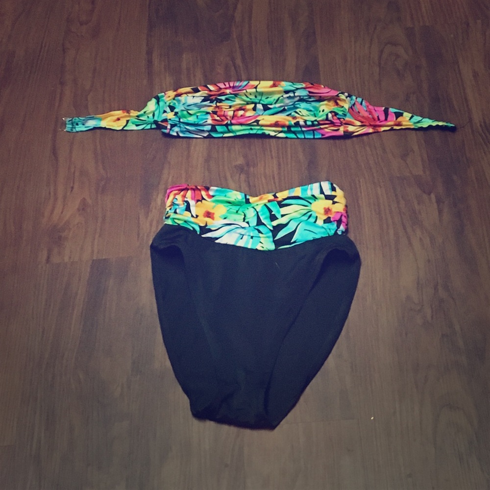High waisted, Tropical, Bandeau Swim Suit