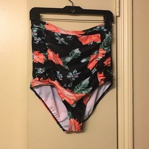 Super high-waisted tropical swim bottoms