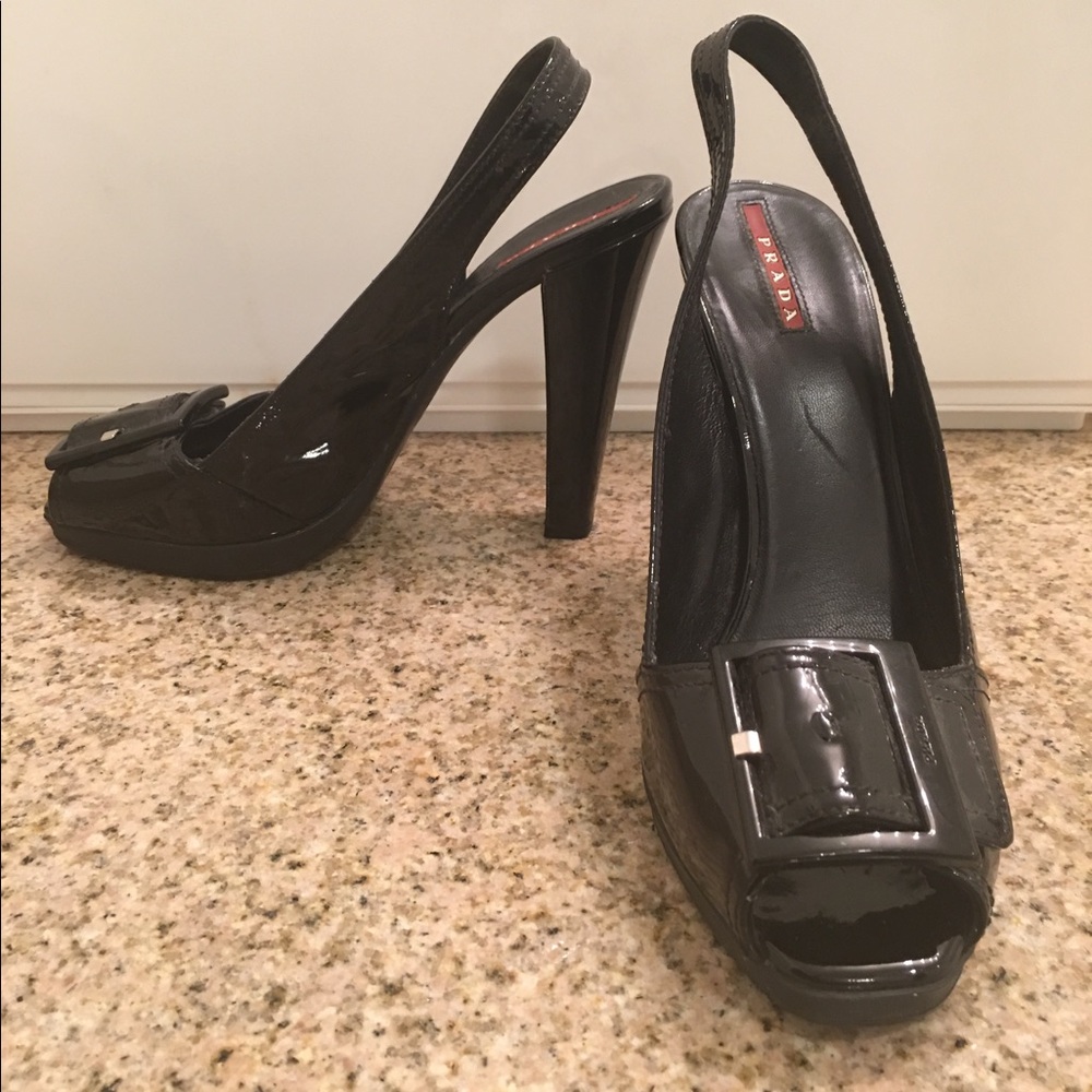 Gorgeous Prada patent leather sling backs