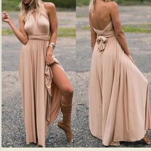 Champagne multiway maxi dress nude tan S/m