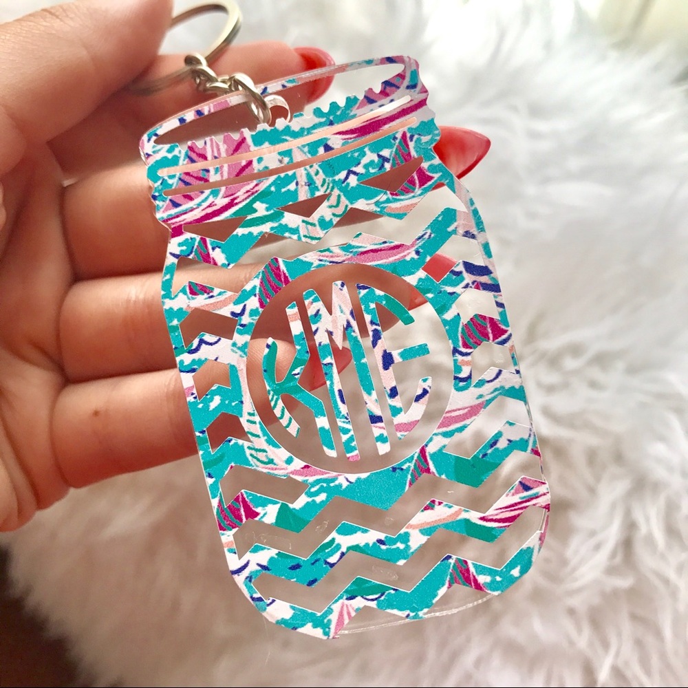 Custom Mason Jar Monogram Key Chain