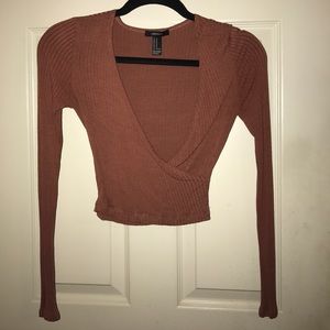 Long Sleeve Surplice Crop Top