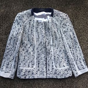 Elie Tahari 4 Tweed Blazer white Navy excellent