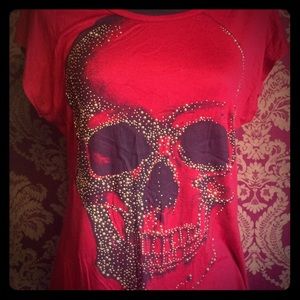 Red T-Shirt With Bedazzled Skull - Never Worn