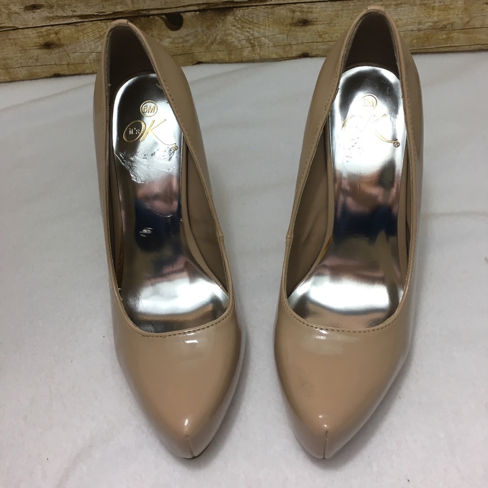 Nude Patent Leather Career Platform Pumps