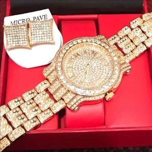Men's 14K Gold Plated Watch&Earings Sets