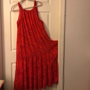 3x coral 3tiered maxi chiffon dress